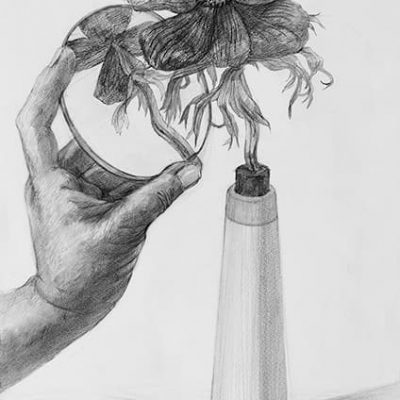 与えられたモチーフのうち一つを手に持ち、それ以外は机の上に配置し、鉛筆デッサンしなさい。