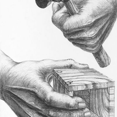 手と「箱」を想定してデッサンしなさい。