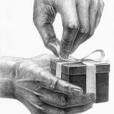 手と「箱」を想定してデッサンしなさい。