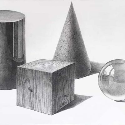 デッサンで質感を描き分ける【金属・木など任意の質の幾何形体】