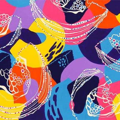 与えられたモチーフ(野菜・スポンジ)を観察し、その特徴と美しさを活かして、自由に色彩構成しなさい。