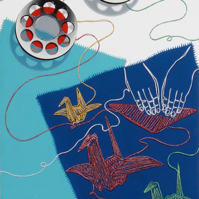 「おる（折る、織る）」を主たるイメージモチーフとして、美しい色彩構成をしなさい。