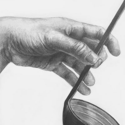 手と”調理道具”を想定してデッサンしなさい。