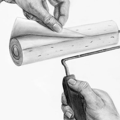 手と”掃除道具”を想定してデッサンしなさい。