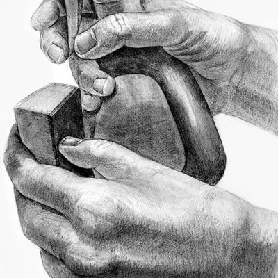 手と”掃除道具”を想定してデッサンしなさい。