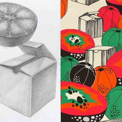 生産デザイン学科テキスタイルデザイン専攻 総合型選抜 デッサン・色彩表現 合格者入試再現作品