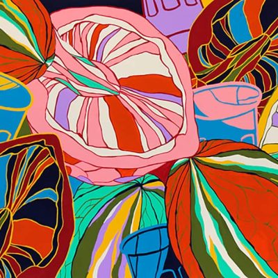 与えられたモチーフ(クルミ・ガラスコップ)を観察し、その特徴と美しさを活かして、自由に色彩構成しなさい。