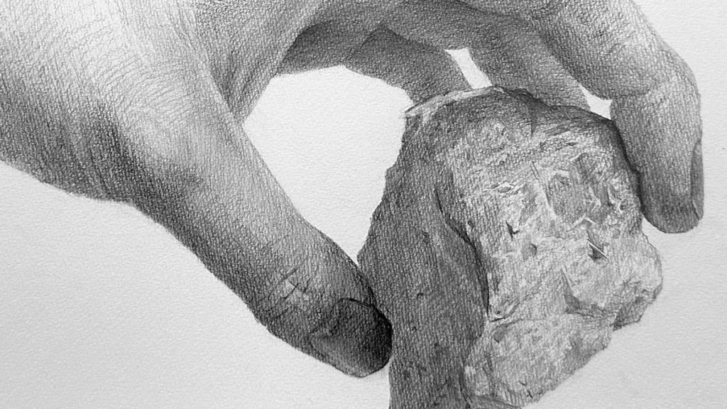 【美大受験】石を持つ手の構成デッサン｜構図・陰影・空間の捉え方