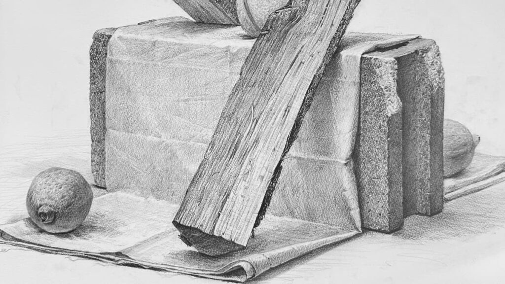 「薪のある静物デッサン」制作プロセス
