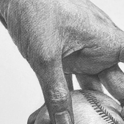 野球ボールを持つ手：こだわりは質感の描写