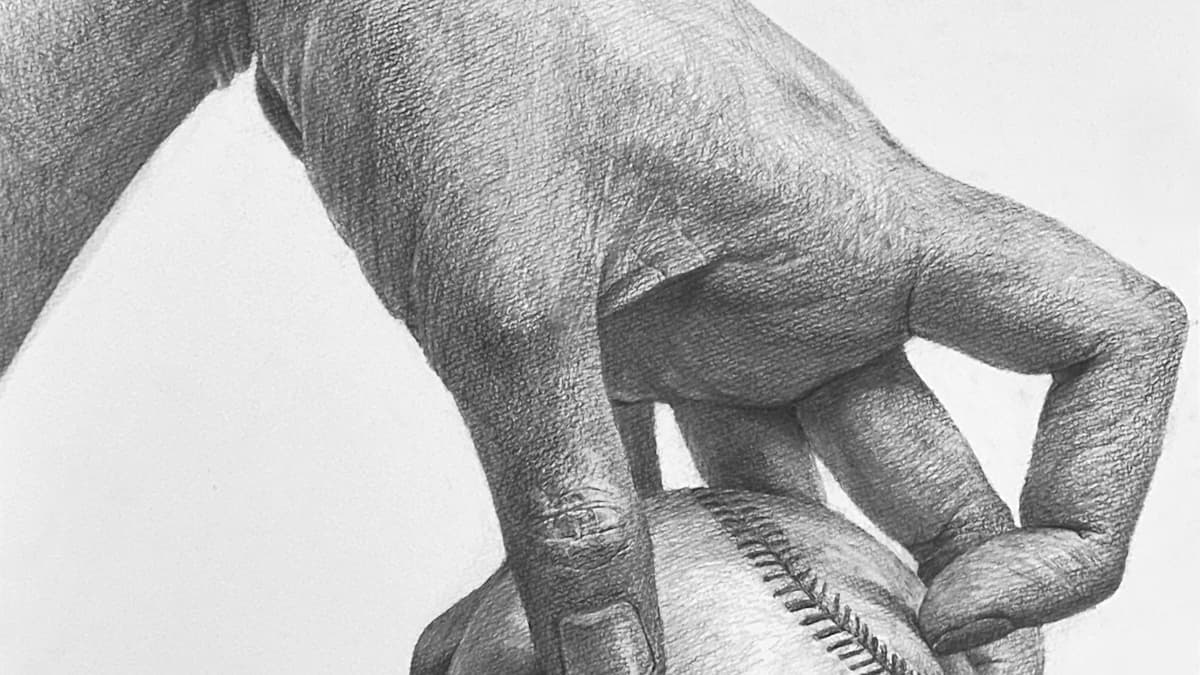野球ボールを持つ手:こだわりは質感の描写