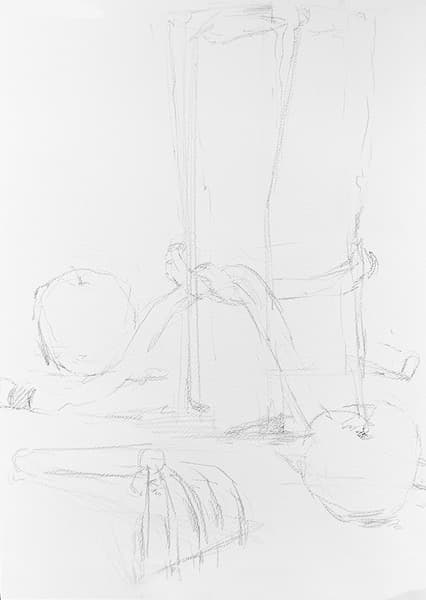 りんごと熊手デッサン1